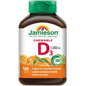 Jamieson Витамин D3 1000 IU таблетки за смучене с вкус на портокал 100 таблетки