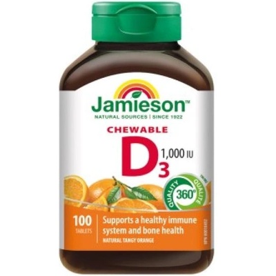 Jamieson Витамин D3 1000 IU таблетки за смучене с вкус на портокал 100 таблетки