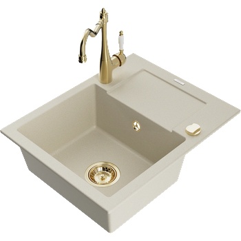 Mexen Enzo кухненска мивка гранитна 1-камерна с отцедник и кухненски смесител Carla, бежова - 6506-69-670700-50 (6506-69-670700-50)