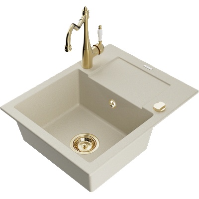 Mexen Enzo кухненска мивка гранитна 1-камерна с отцедник и кухненски смесител Carla, бежова - 6506-69-670700-50 (6506-69-670700-50)