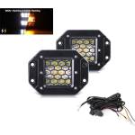  Комплект от 2 броя Лед LED Халогени фарове бяла + оранжева Аварийна Светлина за вграждане 12V - 24V Dual Combo Light Дво
