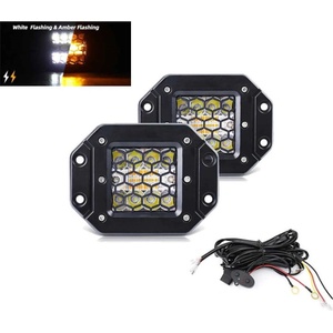  Комплект от 2 броя Лед LED Халогени фарове бяла + оранжева Аварийна Светлина за вграждане 12V - 24V Dual Combo Light Дво