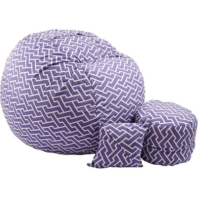 PUFRELAX Комплект Барбарон с табуретка за крака и декоративна възглавница 700л. King Size, Zippity Purple, Перящ се калъф, Пълнеж с микс от мемори пяна и дунапрен, Гама Premium (PUF-M-KOP-PT-ZIP)