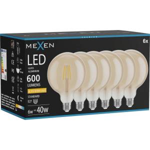 Mexen Vintis 6x LED филаментна крушка E27, G125, 6W, Топло - 2200K, 600 lm, амбър (L158-E27-0622-50x06)