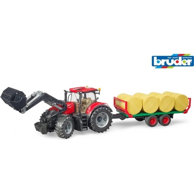 Bruder 3198 Traktor CASE IH Optum + vůz na balíky
