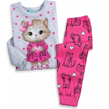 Dívčí pyžamo svítící ve tmě KYLY KOČIČKA SRDÍČKA šedé