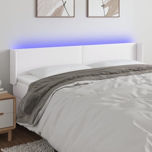 vidaXL LED горна табла за легло, бяла, 183x16x78/88см, изкуствена кожа (3123059)