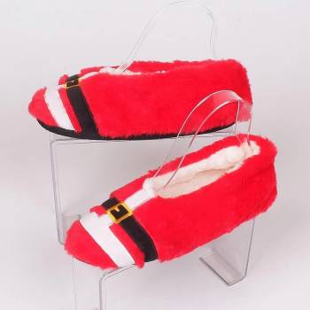 Image 1 of Пухкави коледни пантофи-балеринки в червено