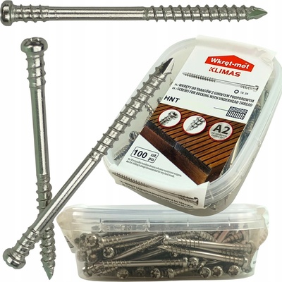 Terasový vrut KLIMAS 5x60 TORX T25 s podpůrným závitem NEREZ A2 válcová hlava (100 ks/bal)