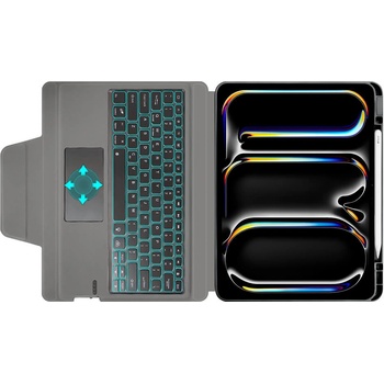 Techsuit KeyTab Pro RGB Wireless Touchpad Keyboard Case - полиуретанов калъф, клавиатура, тракпад и поставка за iPad Pro 13 (2024) (черен)
