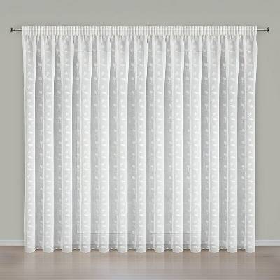 Záclona XENIA s béžovou výšivkou a riasiacou páskou 400x270cm - biela