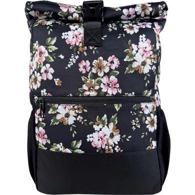 Tapple Černo-zeleno-růžový dámský rolovací batoh s květinami Flora 30 l
