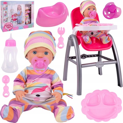 MalPlay New Born Baby SET SO STOLIČKOU NA KŔMENIE FLAŠKOU NOČNÍK CUMLÍK 31,2 cm