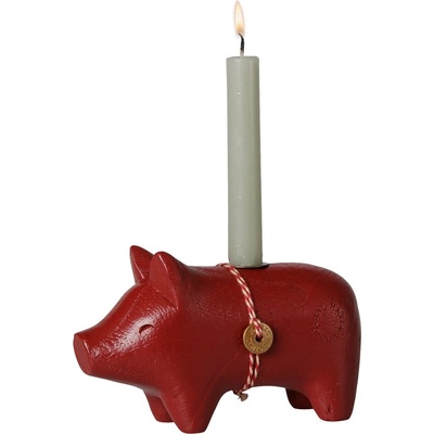 Dřevěný svícen prasátko Pig Red Small Maileg