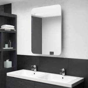 vidaXL LED шкаф с огледало за баня, сияйно бяло, 60x11x80 см (326509)