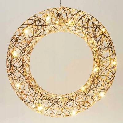 LED veniec vianočný kov 300x70x300mm závesný s časovačom, zlatá