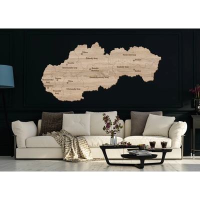 Drevená mapa Slovenska s krajmi