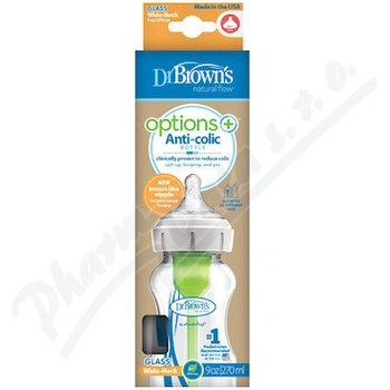 Dr. Brown´s Options+ 270 ml Wideneck anticolic sklenená biela so silikónovým cumľom level1 1x1 ks