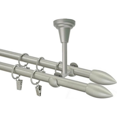 OK-GarnýžeCZ Garnýž kovová dvouřadá 16mm Špice double stříbrná mat 300 cm do stropu / kroužky s žabkou