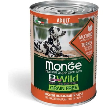 Monge Bwild Grain Free Puppy Kačacie kúsky v omáčke s tekvicou a cuketou 400 g