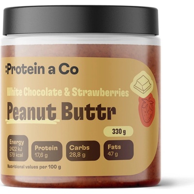 Protein&Co. Arašidový krém s bielou čokoládou a jahodami 330 g