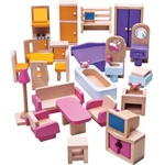Bigjigs Toys Дървен комплект Bigjigs - Мебели за кукленска къща (JT116)