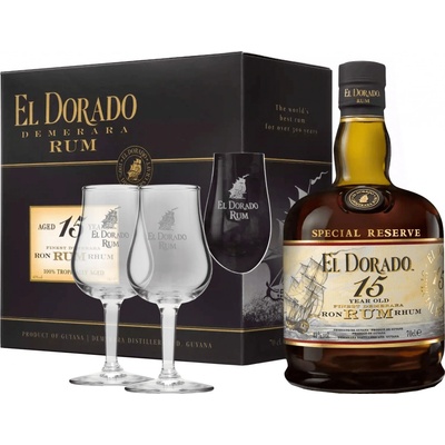 El Dorado 15y 43% 0,7 l (dárčekové balenie 2 poháre)