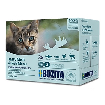 Bozita Multibox парчета месо и риба в сос (комбинация от 12 пакетчета, по 85 г всяко)