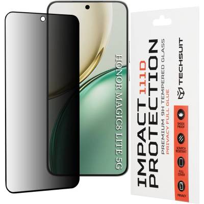 Techsuit Стъклен протектор за Honor Magic8 Lite - Techsuit 111D Privacy Full Glue - Черен