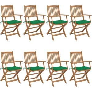 vidaXL Сгъваеми столове 8 бр. с възглавници от масивна акациева дървесина (3074972)