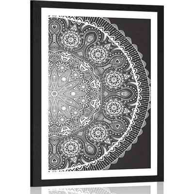 Plakát s paspartou okrasná Mandala s krajkou v černobílém provedení - 40x60 silver