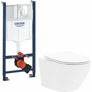 GROHE Комплект тоалетна чиния Rune Ivald, тънък капак с плавно затваряне и тоалетно казанче Grohe Rapid SL с хромиран капак Skate Air (5940541330400+38745001)