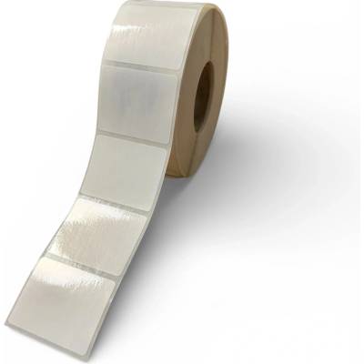 Plastová Etiketa 45 mm x 36 mm, Polypropylén, Biela, Dutinka 40 mm, 1000 ks/kotúč, Silné lepidlo ( TS8000 ), Priemer kotúča 105 mm