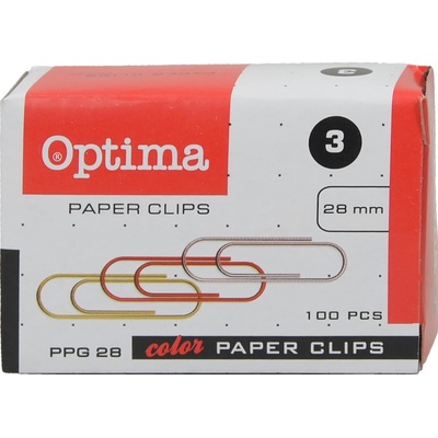 OPTIMA Кламери Optima, цветни, 28mm, опаковка 100 (25616-А)