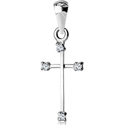 Šperky Eshop Přívěsek z bílého zlata křížek s úzkými rameny a čirými kulatými zirkony S2GG70.43