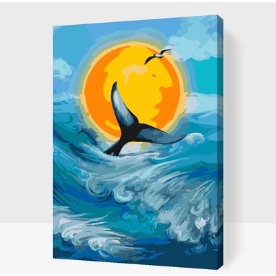 Vymalujsisam.cz Malování podle čísel Velryba při západu slunce Velikost 40 x 60 cm Rámování Na kartonové desce