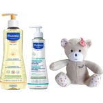 Mustela Промо комплект Mustela - Душ олио и крем за суха кожа + Мече, за момиче