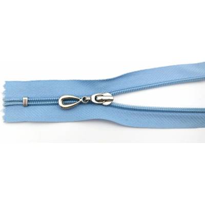 Špirálový zips č. 5 - nedeliteľný - svetlomodrý so striebornou slzou - dĺžka 16 cm
