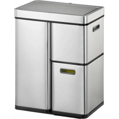 EKO-Europe EKO Сензорен кош за разделно събиране на отпадъци MIRAGE PLUS - 60 (30+15+15) литра - мат (EKO 933858 - Matt s/s)