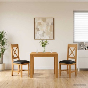 vidaXL Трапезен комплект TIEL 3 бр. Черно 90 x 90 x 75 cm Масивен дъб (3430328)