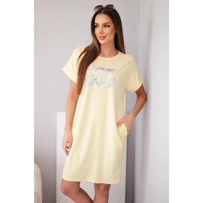 Fashionweek dámske oversize šaty s potlačou K12442 žltý