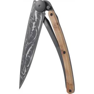DEEJO 1gb118 tattoo black / Ултралеко джобно ножче с дръжка от екзотичен хвойнов корен (1gb118)