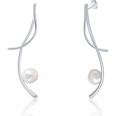 JwL Luxury Pearls Dlhé strieborné náušnice s pravými barokovými perlami a zirkónmi JL0681