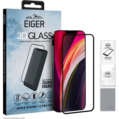 Eiger 3D Glass Full Screen Tempered Glass Screen Protector - калено стъклено защитно покритие с извити ръбове за целия дисплей на iPhone 12 Pro Max (черен-прозрачен)