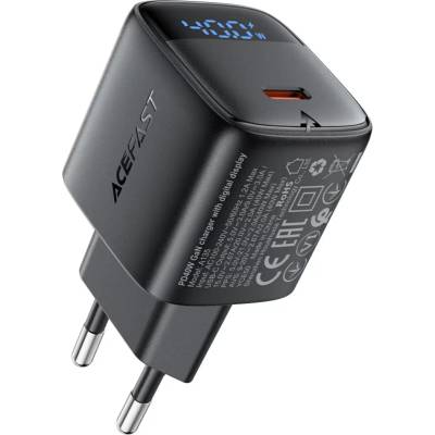 ACEFAST Зарядно устройство Acefast (A135) - Type-C, GaN, PD45W, LED дисплей - Черно