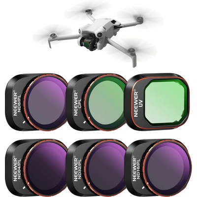 NEEWER ND/PL filter set compatible with DJI Mini 4 Pro, 6 pieces UV CPL ND8/PL ND16/PL ND32/PL ND64/PL polarizer neutral density drone lens accessories, multi-coated HD optical glass/aluminum frame - 10103132
