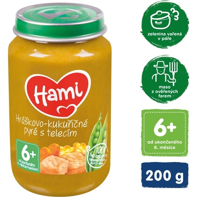 Hami Hráškovo kukuřičné pyré s telecím masem 6+ 200 g – Zboží Dáma