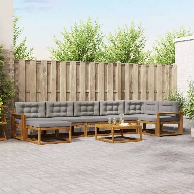 vidaXL Комплект дивани за открито 8 pcs Естествено и светло сиво (3367934)