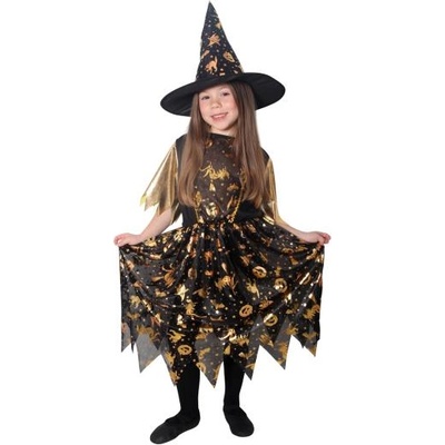 Rappa Детски костюм на вещица в черно-златисто с шапка (s)