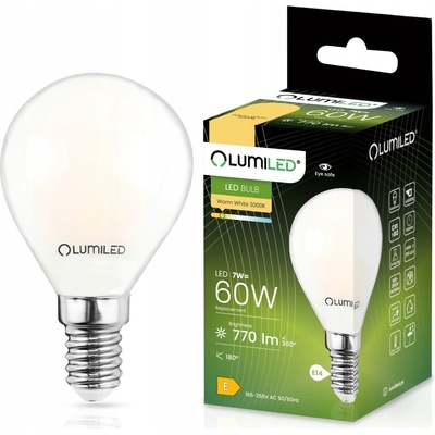 Lumiled LED žárovka P45 E14 7W = 60W 770lm 3000K Teplá bílá 360° Filament Mléčná